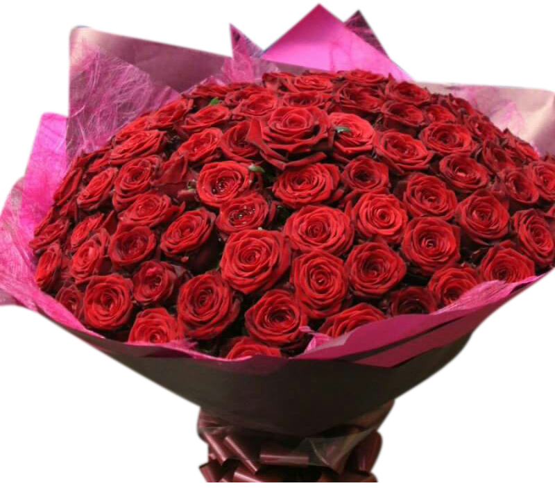 One Hundred Red Roses in Bouquet To Japan