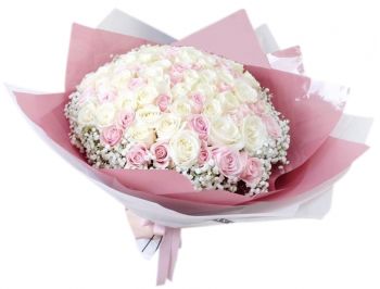 send 100 white and pink mixed bouquet to japan
