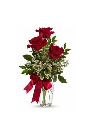 send 3 beautiful red roses in glass vase to japan